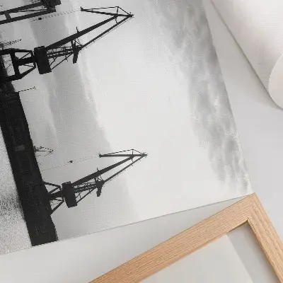 Plagát minimalistický dizajn prístavných žeriavov v čiernobielom prevedení