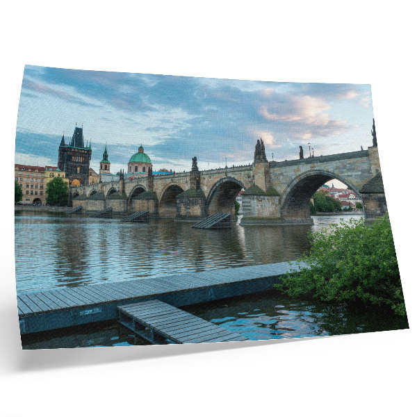 Retro plagát Most cez rieku historická architektúra mier
