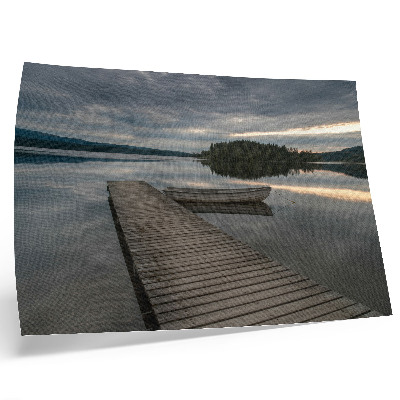 Poster Jazero, loď, les, oblaky, upokojujúca atmosféra