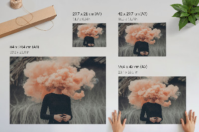 Retro plagát Postava s oblakom oranžového dymu namiesto hlavy