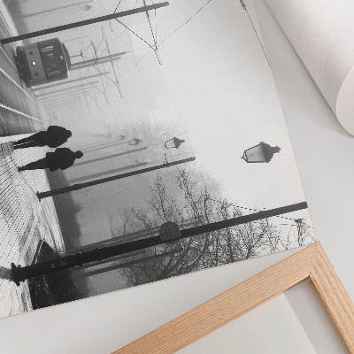 Poster Električka hmla pouličné osvetlenie mestská atmosféra