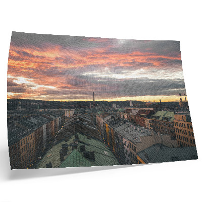 Retro plagát Západ slnka nad farbami panorámy mesta