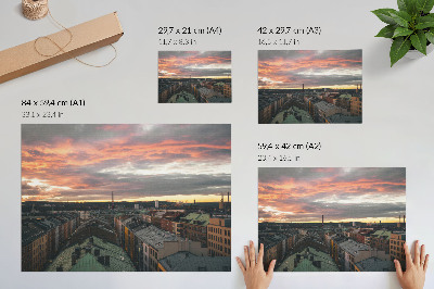 Retro plagát Západ slnka nad farbami panorámy mesta