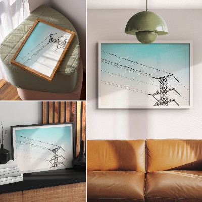 Poster Vtáky na elektrickom vedeniach modrej oblohy