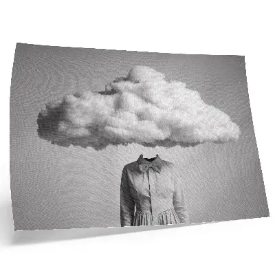 Retro plagát so surrealistickým minimalistickým motívom bieleho oblaku