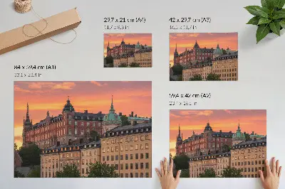 Plagát západ slnka s očarujúcimi historickými budovami