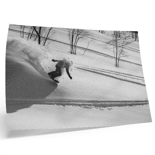Plagát do izby Snowboardista v akcii sneh stromy kontrasty
