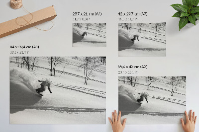 Plagát do izby Snowboardista v akcii sneh stromy kontrasty