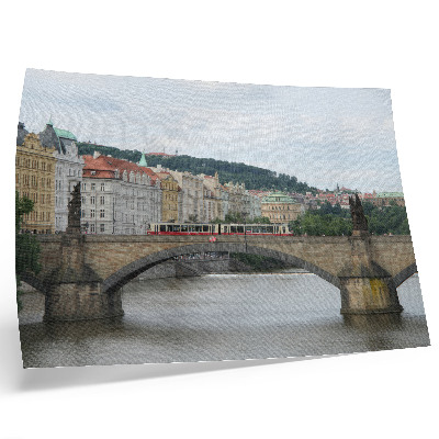 Plagát do izby Most cez rieku s električkou, obklopený klasickou architektúrou