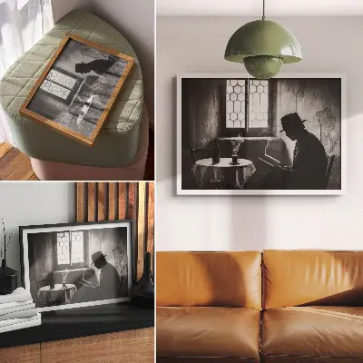 Plagát do izby čiernobiela atmosféra s mužom čítajúcim knihu v duchu klasickej elegancie