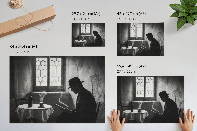 Plagát do izby Čiernobiela atmosféra, muž s knihou, klasická elegancia