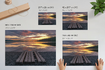 Poster Jazero v západe slnka, teplé farby dreva