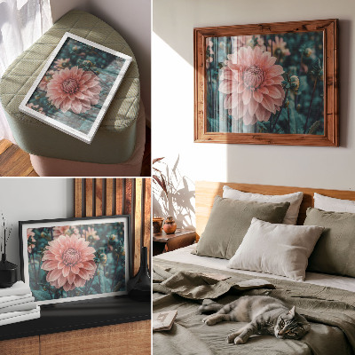 Poster Ružová dahlia a zelené listy, moderná kompozícia