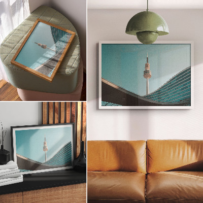 Poster Modrá obloha moderná budova mestská veža