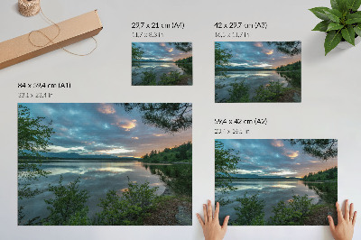 Poster Odrazy jazera obloha zelená stromy pokoj