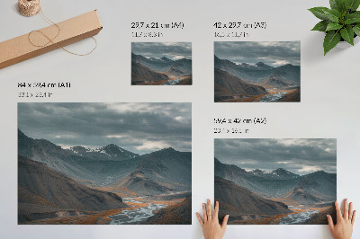 Poster Nádherné hory, oranžové potoky, dramatické oblaky