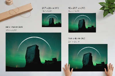 Retro plagát Nočná obloha, skala, zelené tóny, kozmická atmosféra