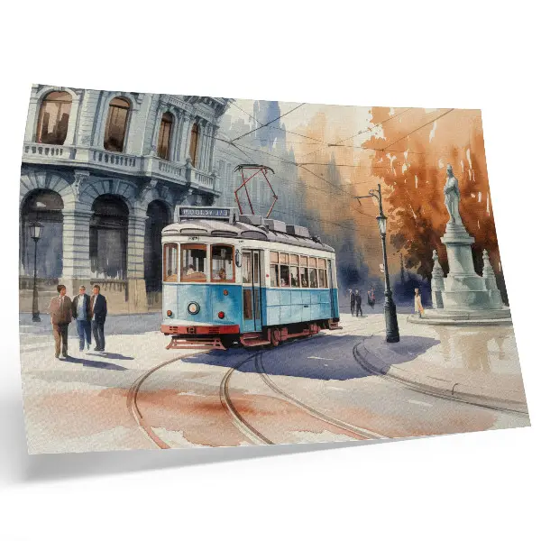 Plagát akvarelová elegancia historickej električky