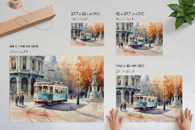 Poster Akvarelová elegancia vinobranie mestskej električky