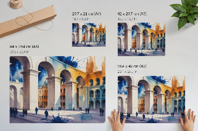 Plagát do izby Mestská architektúra akvarelové škvrny elegantné oblúky