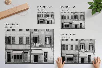 Retro plagát Fasáda činžovného domu, kontrast čiernej a bielej, minimalizmus