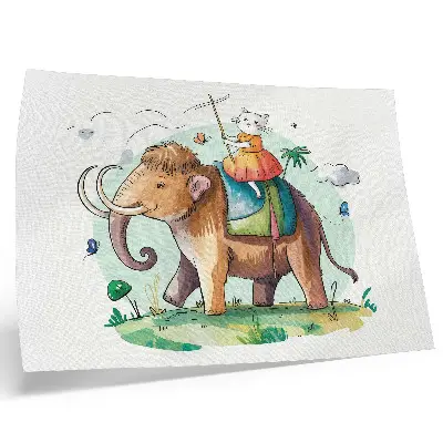 Plagát mačka na mamute s fantasy prírodou a mágiou