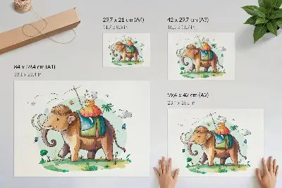 Plagát mačka na mamute s fantasy prírodou a mágiou