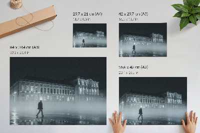 Retro plagát Nočné mesto v hmle monumentálna budova