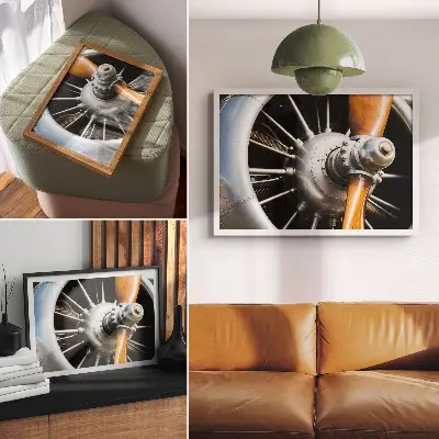 Retro plagát kovové vrtuľové prvky s industriálnym dizajnom