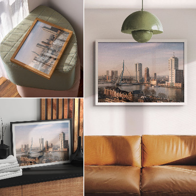 Retro plagát Pôsobivé mrakodrapy a elegantný most cez rieku