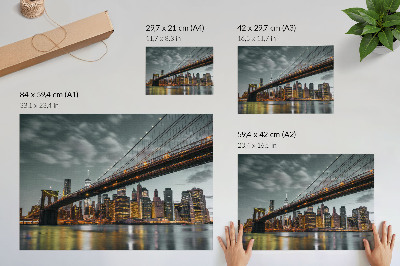 Plagát do izby Panoráma večerného mesta, most, svetlá, voda