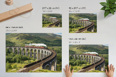 Retro plagát Viadukt s vlakom medzi zelenými kopcami