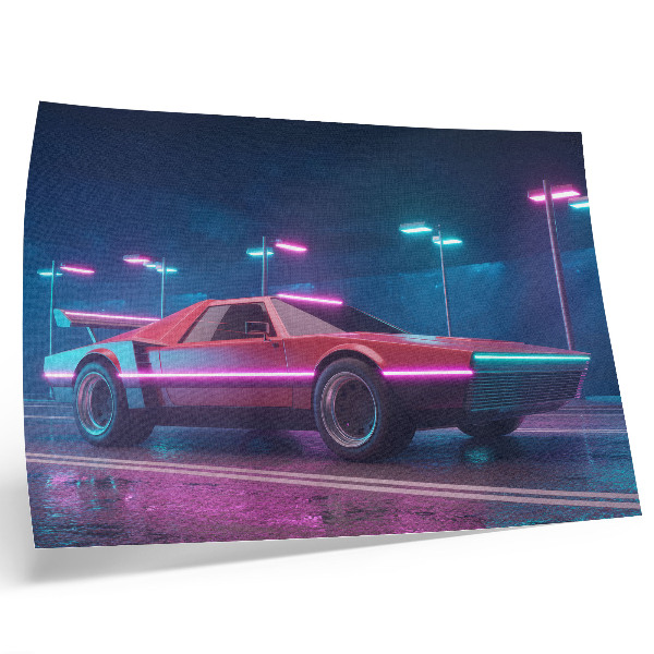Plagát do izby retro auto v neónovom mestskom prostredí