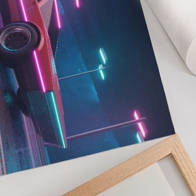 Plagát do izby retro auto v neónovom mestskom prostredí