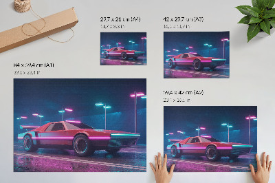 Plagát do izby retro auto v neónovom mestskom prostredí