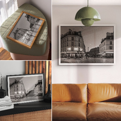 Retro plagát Čiernobiele budovy kaviarne nočná elegancia