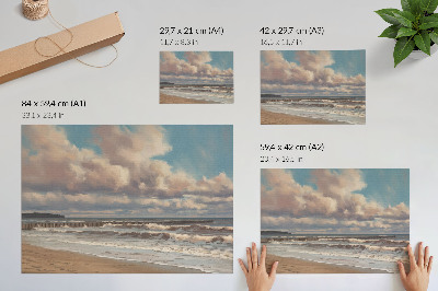 Poster pokojné more pastelové oblaky pláž