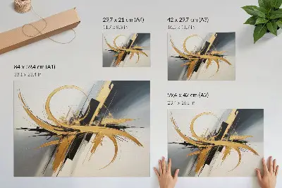 Plagát do izby s motívom dynamického vzoru béžových a čiernych čiar