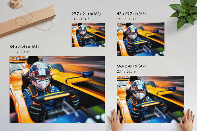 Poster Jazdec v pretekárskom aute plnom rýchlosti a energie