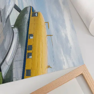 Plagát štýlové klasické lietadlo v žltej, sivej a modrej farbe