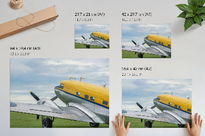 Poster Štýlové klasické žlté, sivé a modré lietadlo