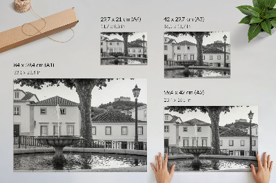 Retro plagát Čierna a biela fontána klasické budovy hrad