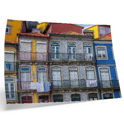 Retro plagát Farebné činžiakové domy s detailmi, balkónmi a rastlinami