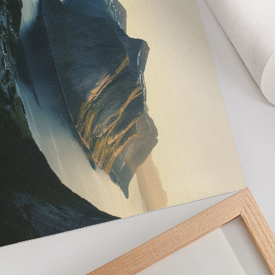 Poster Fjordy, hory, voda, západ slnka, harmónia prírody