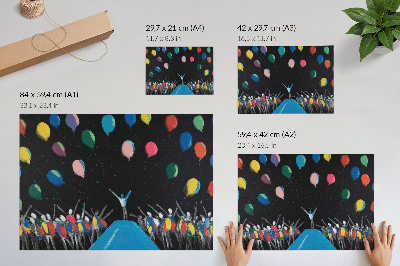 Poster Farebné balóny kontrastujúce s čiernou oblohou