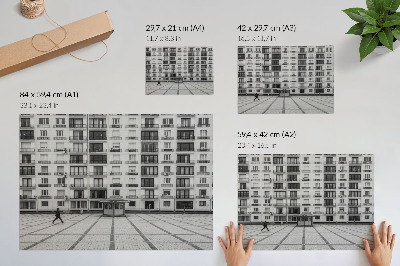 Plagát do izby Moderná budova s ​​balkónmi a námestím