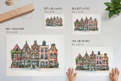 Poster Malebné činžiakové domy v pastelových farbách a ilustratívnom štýle