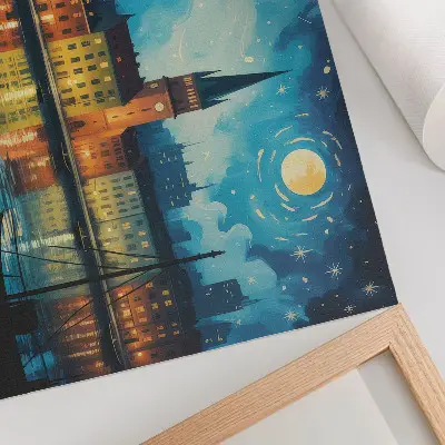 Plagát do izby odrazy nočného mesta s efektom vodnej lampy a žiarou