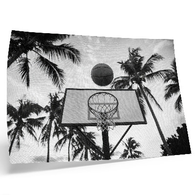 Poster Basketbalový kôš v palmách na čiernobielom pozadí