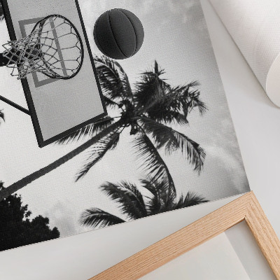 Poster Basketbalový kôš v palmách na čiernobielom pozadí